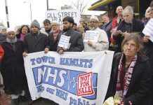 Tower Hamlets doctors and patients demonstrating against the privatisation of their surgeries last year