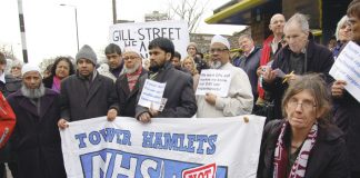 Tower Hamlets doctors and patients demonstrating against the privatisation of their surgeries last year