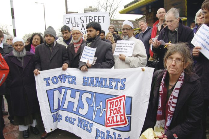 Tower Hamlets doctors and patients demonstrating against the privatisation of their surgeries last year
