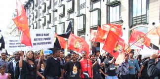 Tamils marching in London against the Sri Lankan Army atrocities in the Vanni region