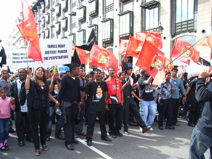 Tamils marching in London against the Sri Lankan Army atrocities in the Vanni region