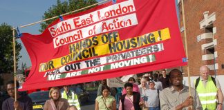 The South-East London Council of Action marching to defend tenants on Heygate and Aylesbury council estates