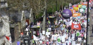 A large contingent of NHS workers on Saturday’s 10,000-strong ‘Defend the Welfare State’ demonstration in London