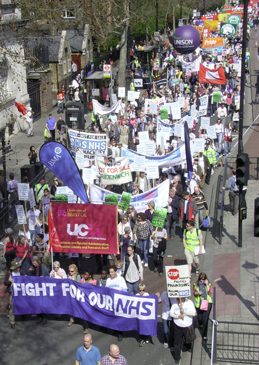 A large contingent of NHS workers on Saturday’s 10,000-strong ‘Defend the Welfare State’ demonstration in London