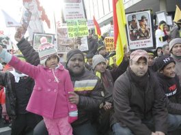 Marchers in London demanding the Indian government stop military support to the Sri Lankan regime