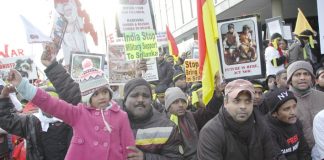 Marchers in London demanding the Indian government stop military support to the Sri Lankan regime