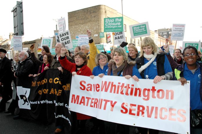 Hospital staff and local residents marching to save Whittington Hospital in February. There is massive opposition to NHS cuts