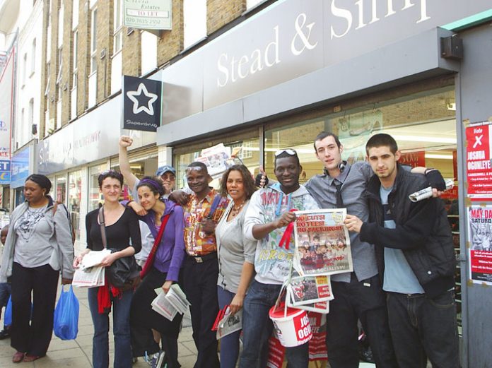 Camberwell and Peckham WRP candidate JOSHUA OGUNLEYE with members of his campaign team and supporters having a great day on Peckham High Street