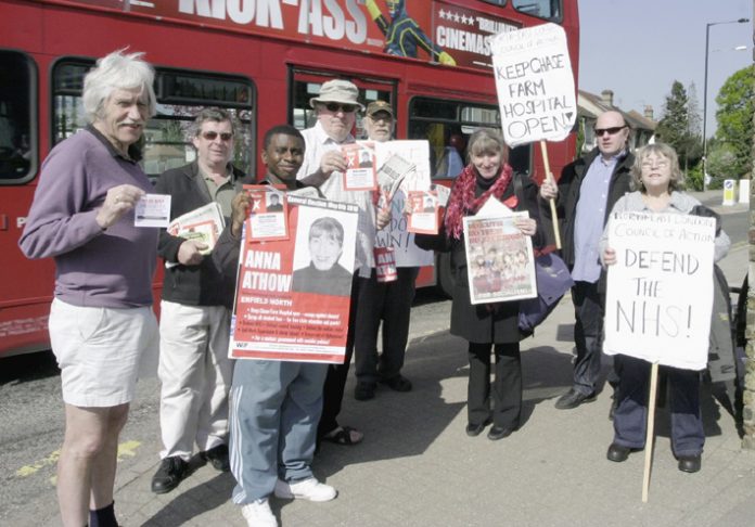 WRP candidate (3rd from right) led a very successful picket yesterday morning to keep Chase Farm Hospital open