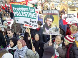 Marchers in London against the Israeli attack on Gaza in January 2009 show their opposition to any attack on Iran