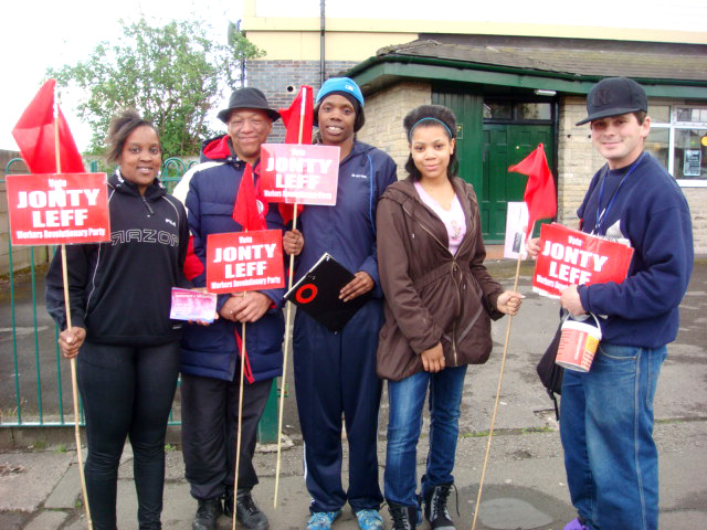 WRP Manchester Central parliamentary candidate (right) with his team making every minute count in the last days of the campaign