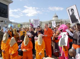 Demonstration in support of Binyam Mohamed in Trafalgar Square