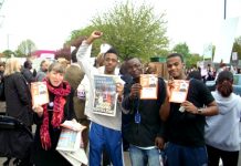 ANNA ATHOW with students at the Enfield College picket line yesterday, a number pledged they would vote WRP