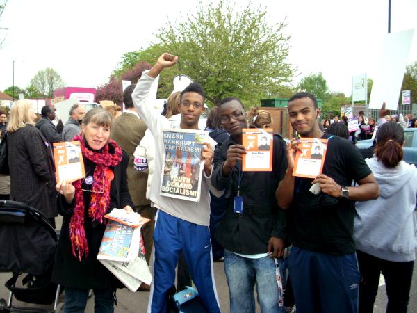 ANNA ATHOW with students at the Enfield College picket line yesterday, a number pledged they would vote WRP