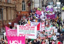 Lecturers marching to defend their jobs – they will step up their fight after this general election