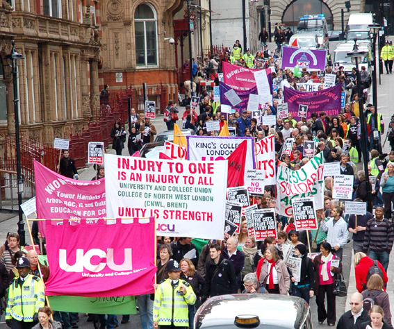 Lecturers marching to defend their jobs – they will step up their fight after this general election