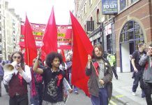 Young students leading the WRP-Young Socialist contingent on the May Day march in London – they never had any illusions in the Liberal Democrats