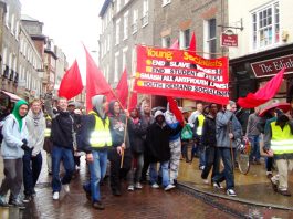 Young Socialists marching in Cambridge for a socialist future and against workfare