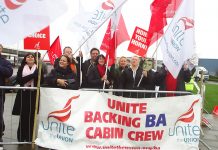 Cabin crew at Heathrow in high spirits during their recent strike action