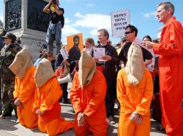 UK STILL IMPICATED IN TORTURE – charges Amnesty report Reprieve prostest in June 2008 demanding the release of Binyam Mohamed from Guantanamo prison