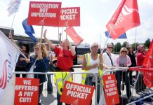 Confident striking BA cabin crew on the picket line last Thursday at Heathrow during the first of their five-day strike actions