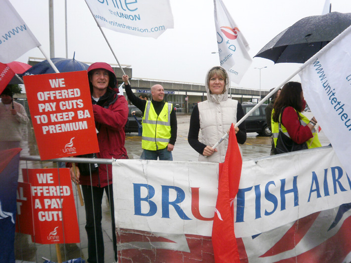 BA cabin crew pickets think that the whole airport must come out in support to win their dispute