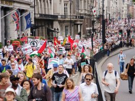 Section of the 25,000-stong demonstration on Saturday in support of the ‘Freedom Flotilla’ to break the Israeli seige of Gaza