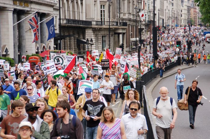 Section of the 25,000-stong demonstration on Saturday in support of the ‘Freedom Flotilla’ to break the Israeli seige of Gaza
