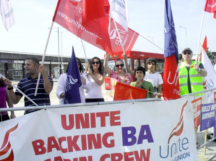 BA cabin crew on the picket line at Heathrow on Saturday morning