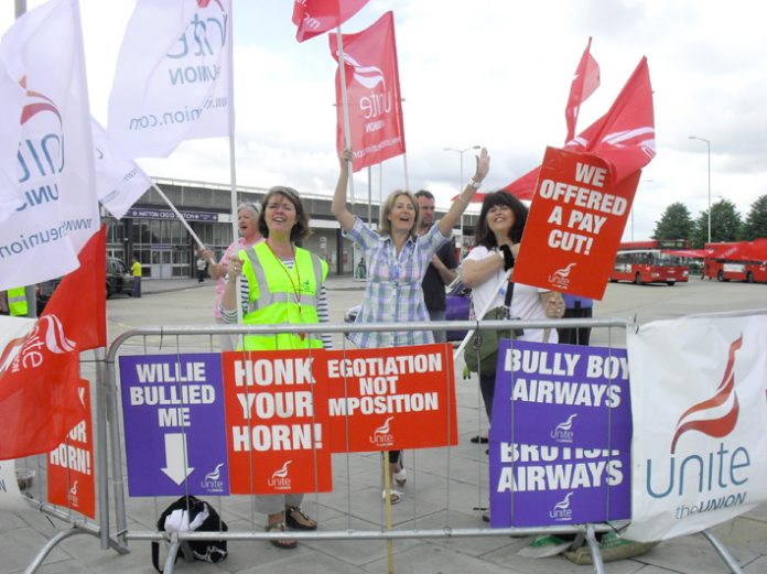 BA cabin crew pickets in high spirits at Heathrow yesterday morning