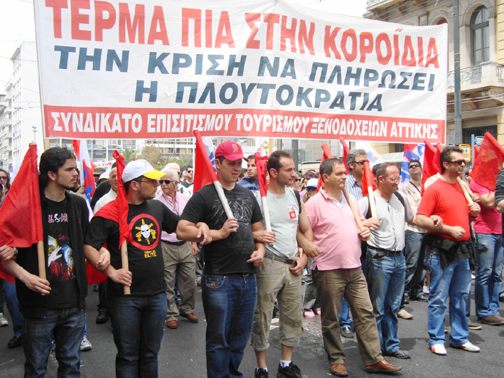 Greek workers during general strike action in Athens in May