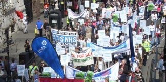 Marchers in London in April demanding an end to privatisation in the NHS