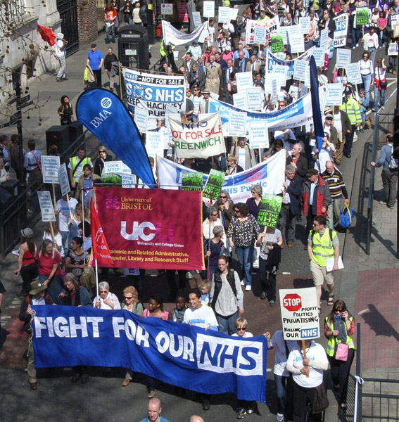 Marchers in London in April demanding an end to privatisation in the NHS