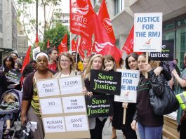 Unite members on Friday afternoon’s lobby of the Ministry of Justice