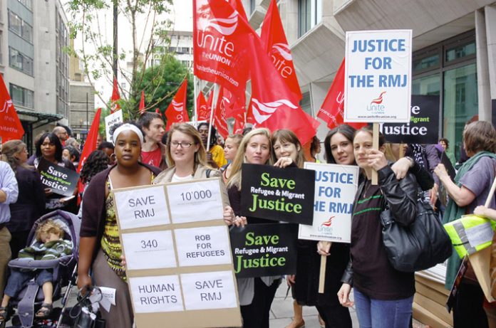 Unite members on Friday afternoon’s lobby of the Ministry of Justice