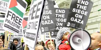 Demonstrators outside Downing Street on May 31 demand an end to the siege of Gaza
