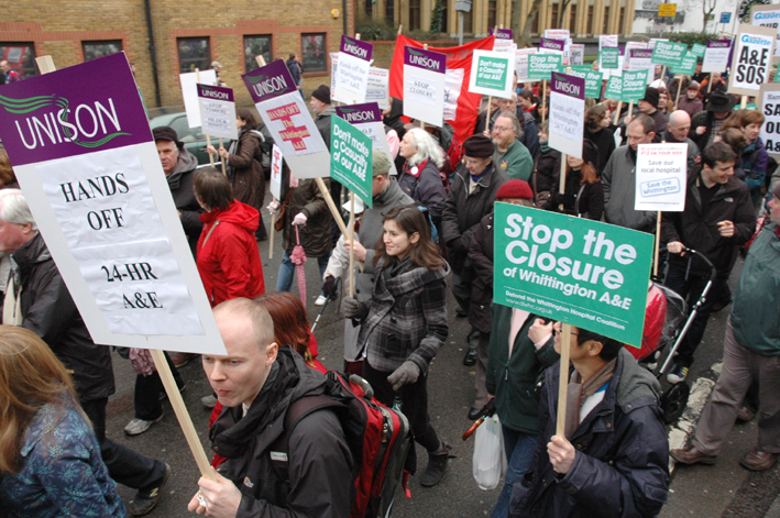Demonstration last February against the closure of the Whittington Hospital in North London