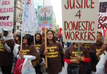 Domestic workers marching against low pay on the May Day march in London