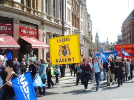 ‘A DISHONEST BUDGET AT EVERY LEVEL’ – says NASUWT NASUWT banner on the April 11 ‘Defend the Welfare State’ demonstration in London