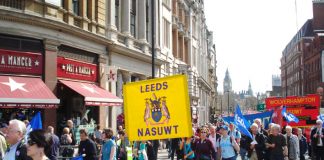 NASUWT banner on the April 11 ‘Defend the Welfare State’ demonstration in London