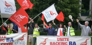 Striking BA cabin crew on the picket line during their latest strike action in May