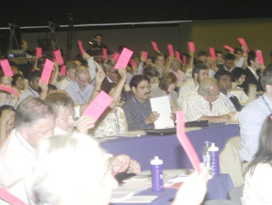 Delegates vote at the BMA Annual Representative Meeting in Brighton