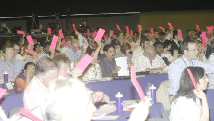Delegates vote at the BMA Annual Representative Meeting in Brighton