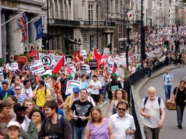 Corrie family urge independent inquiry into Freedom Flotilla raid A section of the 10,000-strong march in London on June 5th against the Israeli attack on the Freedom Flotilla