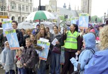 PCS members lobby in central London on June 1 in defence of jobs