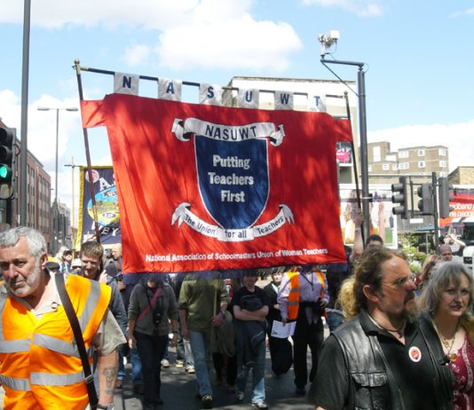 NASUWT members marching in London – the union has condemned the latest attack on teachers