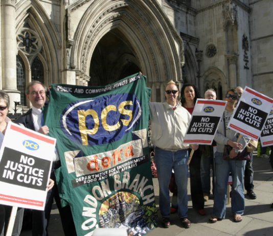 PCS members outside the High Court on April 24