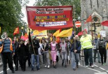 The front of the North East London Council of Action demonstration in Enfield in June 2009 demanding no cuts and closures in the NHS