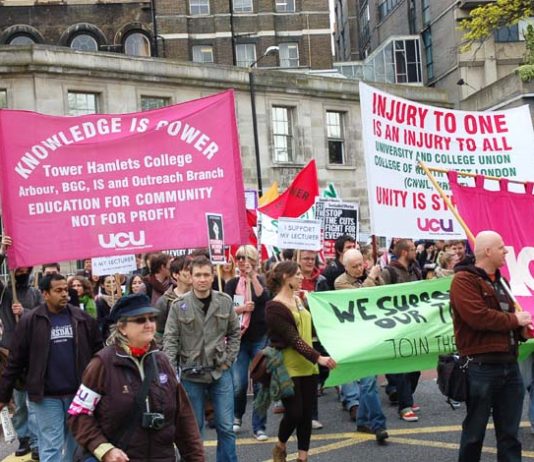 UCU members march to defend jobs on May 5th