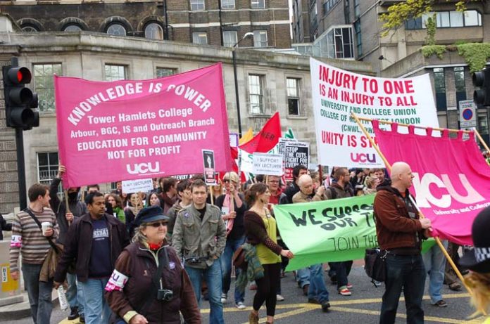 UCU members march to defend jobs on May 5th